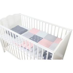 ULLENBOOM ® baby beddengoed - 2-delige set voor baby's l kussen 35x40 cm en dekbedovertrek voor ledikantjes 80x80 cm I roze grijs