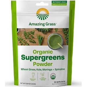 Amazing Grass Organic Supergreens Powder WheatGrass, Kale, Moringa 5.29 oz