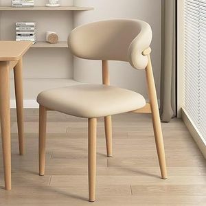 Set van 4 houten eetkamerstoelen, moderne stoffen keukenstoelen, eetkamerstoel in boerderijstijl met voetsteunen, beige(Beige+Wood,Set of 4)
