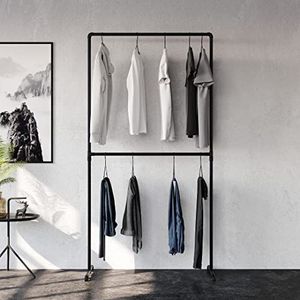 pamo Industrial Design kledingrek - LAS- vrijstaande kapstok voor inloopkast muur I kledingrek gemaakt van zwarte stevige buizen vrijstaand van waterbuizen