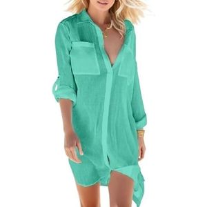 Cover Ups Voor Vrouwen Strandkleding Vest Strandblouse Mouw Lange Slijtage Chiffon Cover Vrouwen Losse Top Badmode Tankini's Set Meisjes Badpak Zomer Badpak Cover Ups Voor Vrouwen (Groen, L)