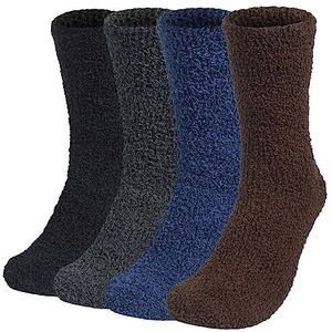 4 paar knuffelsokken voor heren, bedsokken, knuffelzachte sokken, huissokken, warme dikke zakelijke herensokken, maat 42 - 47 (EU), One Size