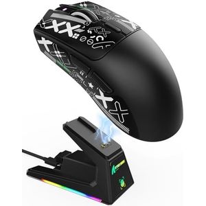 ATTACK SHARK X1 Gamingmuis met Magnetisch Oplaadstation, PixArt PAW3395PRO Gamingsensor, 40000DPI, 49g SUPERLIGHT Muis, BT/2.4G Draadloos/Bedraad, 100M Microswitches voor PC/Xbox/PS/Mac - Zwart