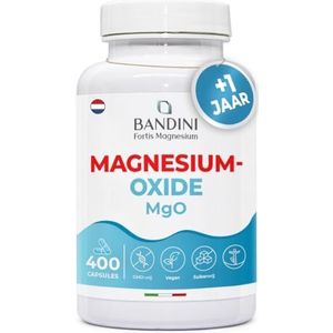 Bandini® Magnesium Oxide 400 capsules (+1 jaar), 664 mg (inclusief 400 mg elementair magnesium) per capsule, Energiebooster, Bestrijdt vermoeidheid, Ondersteunt spieren en botten, Hoge dosis, Vegan