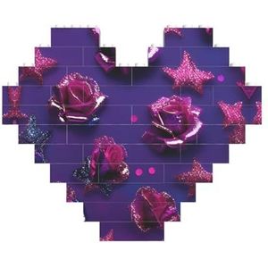 Glitter Pailletten Rose Legpuzzel - Hartvormige Bouwstenen Puzzel-Leuk En Stressverlichtend Puzzel Spel