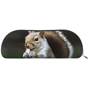 FHEBNDS Eekhoorn make-up tas voor vrouwen mannen grote etui esthetische potlood etui munt zakje lederen cosmetische tas met rits kantoor organisator reizen essentials, Zilver, Eén maat