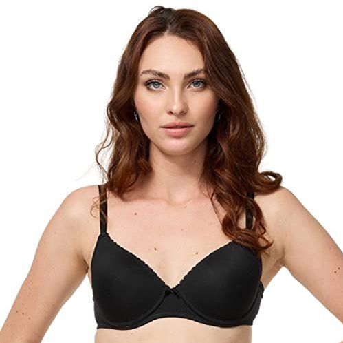 Nur Die Dromenzachte beugelbeha, bijzonder zachte modal-vezels, gevoerde cups voor een natuurlijk push-up-effect, delicate kant voor dames, zwart, 75B