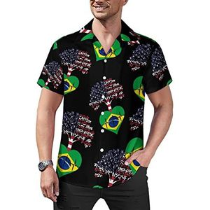 Brazilië US Root Heartbeat mannen Button Down Shirt Korte Mouw Button Up T-shirt Zomer Casual Strand Tops