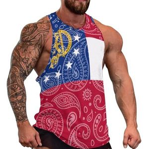 Paisley Georgia State Flag Heren Tanktop Grafisch Mouwloos Bodybuilding Tees Casual Strand T-Shirt Grappige Gym Spier