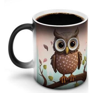 QWJKM Koffiemok Uil Lover Kleur Veranderende Mok Grappige Keramische Mok Nieuwigheid Verkleuring Mok Gepersonaliseerde Magische Mok Warmtegevoelige Koffie Cup Theekop voor Vrouwen 12oz