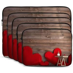 Rood Hart Hout Muur Print Laptop Sleeve Case Draagbare Computer Tas Draagtas Kleine Laptop Tas Voor Vrouwen Mannen 10 inch