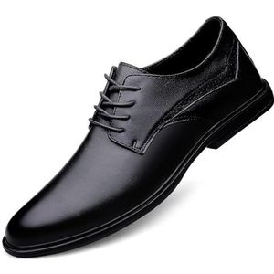 Formele herenschoenen met veters, ronde gepolijste neus, leren derbyschoenen, antislip, lage bovenkant, antislip, antislip, blokhak, bruiloft (Color : Black, Size : 41 EU)