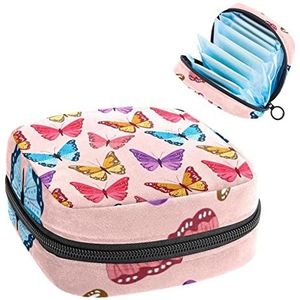 Maandverband Opbergtas, Periode Kit Bag voor School, Menstruatie Cup Pouch, Maandverband Pads Organizer Bag, Vliegende Rood Paars Blauw Geel Vlinders