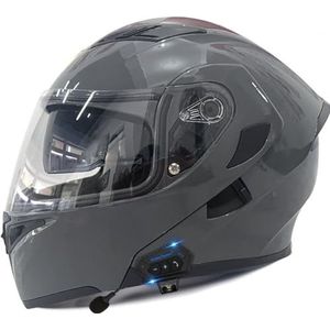 Lichtgewicht Bluetooth-Motorhelm Met Snelsluiting DOT/ECE Goedgekeurde Omkeerbare Motorhelm Modulaire Off-Road Helm Anti-Condens Dubbele Lens Voor Racen 8,M(57-58CM)