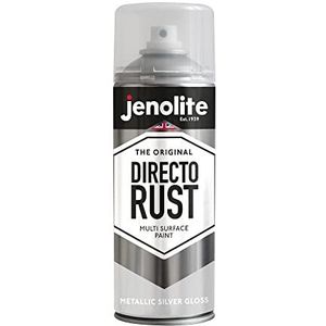 JENOLITE Directorust Metallic Gloss Spray Paint | ZILVER | 400ml | Multi-Surface Gold Spray Paint voor metaal, hout, kunststof | All-In-OnePrimer, ondervacht en topcoat | Interieur & Exterieur