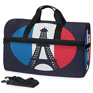Sport Zwemgymtas met schoenen Frankrijk Cultuur Vlag Eiffeltoren Compartiment Weekender Duffel Reistassen Handtas voor Vrouwen Meisjes Mannen
