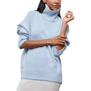Grof Gebreide Coltrui for Dames, Zachte, Warme, Losse Pasvorm Trui for Herfst en Winter(Light blue,4X-Large)