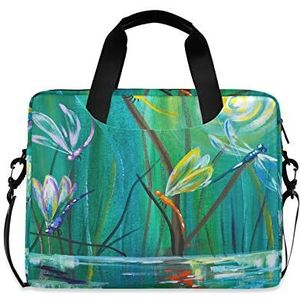 OOWOW Laptoptas voor Vrouwen Mannen Olieverfschilderij Dier Libelle Lichtgewicht Aktetas 14 15.6 16 inch Laptop Sleeve Case Computer Schouder Messenger Bag, Meerkleurig, OneSize