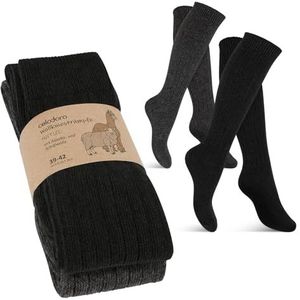 Celodoro Wollen sokken en kniekousen voor dames en heren, met alpacawol in verpakking van 2 stuks, Zwart-antraciet knie, 35-38 EU