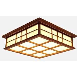 KAIRRY Plafondlamp mahonie plafondlamp hout licht vierkant plafondlamp eenvoudige moderne stijl LED plafondlamp woonkamer slaapkamer balkon binnenlicht (kleur: warm licht, maat: 35cm)