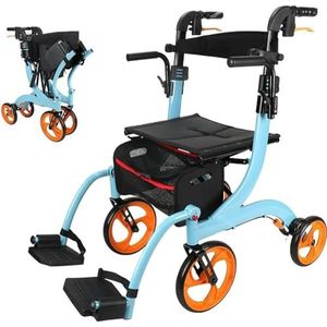 Rollator - Blauw - 2-in-1 Rollator Walker Rolstoel Combo - Opvouwbaar - 220 kg Gewichtcapaciteit