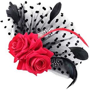 Rode tovenaar bloem tovenaar clip, vintage rozenveer haarspeld rode bloem sluier haaraccessoires for dames meisjes bruiloft kostuum theekransje dames tovenaar hoed