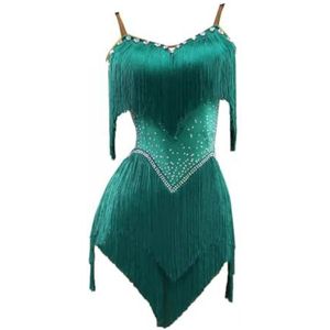 Latijns Amerikaanse Optreden kostuums voor dames Tango danskleding met gelaagde kwastjes en strass steentjes Cha Cha Salsa oefendansjurken Glanzende rok voor Rumba Samba,F,L