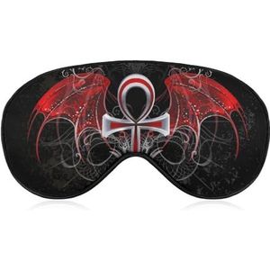 Gothic Silver Ankh Vampier met rode vleugels slaapmasker licht oogmasker om te slapen met verstelbare riem voor mannen vrouwen