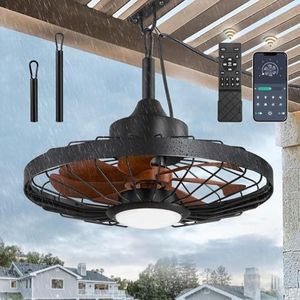 HUYOY Plafondventilator met verlichting en afstandsbediening, IP65 waterdicht, voor buiten, stil, dimbaar, ventilator, plafondlamp, moderne kooi, ventilator met licht, voor woonkamer, slaapkamer