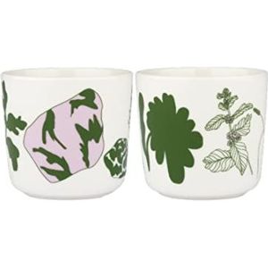 Marimekko - Beker, mok - Oiva-Elokuun Varjot - Steengoed - White-Green-Pale Pink - (HxØ): 7 x 7,5 cm - Set van 2