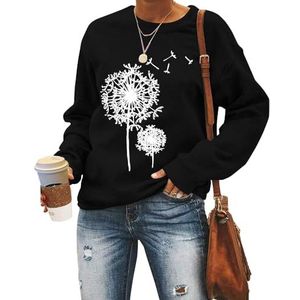 MLZHAN Paardebloem Print Vrouwen Sweatshirt Herfst Winter Ronde hals Lange Mouw Shirt Paardebloemen Truien Sweatshirts Jas Tops, Zwart, S