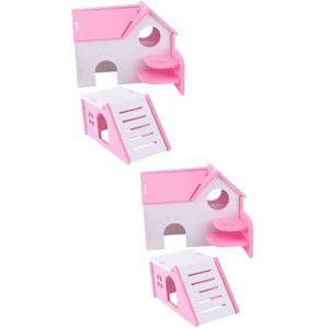 FOMIYES 4 Stuks Pvc Hamster Villa Speelgoed Hamster Houten Speelgoed Schuilplaats Voor Kleine Dieren Doolhof Klimmen Speelgoed Ratten Oefenspeelgoed Hamster Kooi Roze Dubbele Laag Bamboe