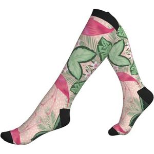 KoNsev Flamingo Compressiesokken voor vrouwen en mannen, ondersteuning sokken kniekousen verpleegkundigen, zwangerschap, hardlopen, vliegen, Zwart, Eén Maat