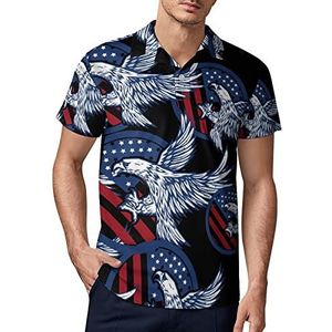 Eagle on American Flag Independence Day Heren Golf Polo-Shirt Zomer Korte Mouw T-Shirt Casual Sneldrogende Tees 3XL