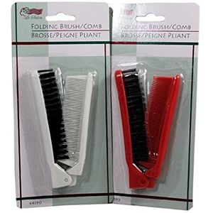 Opvouwbare compacte reiszak haarborstel/kam, 1 rood 1 wit