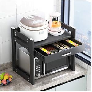 Magnetron Ovenrek, Zwarte hefbare magnetronbeugel Ovenrekstandaard met lades Opbergorganisatorplanken (kleur: roze, maat: 55×45×55cm) (Color : Schwarz, Size : 50x45x55cm)