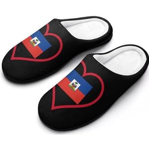 I Love Haïti Rode Hart Katoenen Slippers Voor Vrouwen Warme Anti-Slip Rubber Zool Huis Schoenen Voor Indoor Hotel 11-12 (42-43)