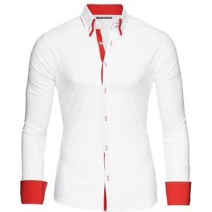 Reslad Alabama RS-7050 Overhemd voor heren, slim fit, contrast, lange mouwen, wit-rood, L