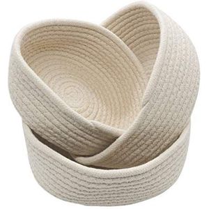 Anzirose Natuurlijke katoenen touw opbergmanden multi-size 3 stuks set ronde organizer bakken voor woondecoratie kast speelgoed desktop cosmetische kinderkamer opslag kwekerij bakken (Rond-Beige)