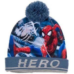 Marvel Spiderman pomponmuts, wintermuts, warme muts, blauw, 54 cm