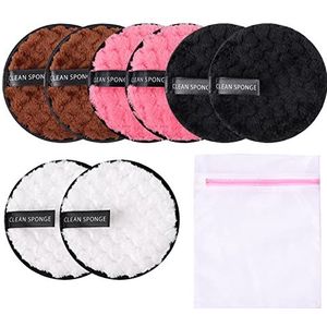 8 stuks wasbare make-up remover wattenschijfjes, wasbaar, katoen, herbruikbare make-up remover schijf met reinigingszak, beschikbaar voor gezichtsreiniging (willekeurige kleur)