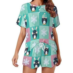 Pinguïns En Sneeuwvlokken Mode 2 Stuks Dames Pyjama Sets Korte Mouw Nachtkleding Zachte Loungewear Stijl-40
