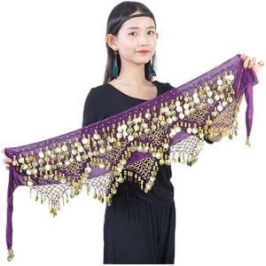 Vrouwen Paillettenrokje Buikdansrokje, Buikdans Taille Ketting Driehoek Heup Sjaal Vrouwen Prestatie Kleding Accessoires Buikdans Munten Riem(Rose Red)