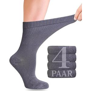 Diabetiker bamboesokken met lycra voor Dames: zonder naad aan de aanzet van de teennagels; hoog draagcomfort; geschikt voor business en vrije tijd; geschikt voor Zwangere vrouwen en Senioren; 4 paar (Grijs, 35-38)