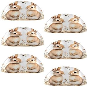 VAPOKF 6 Stks Shell Cup Handvatten, Halve Cirkel Lade Knoppen Trekt Handgrepen Gebruikt Voor Slaapkamer Dressoir Kast Keuken Deur, Aquarel Twee Konijntjes
