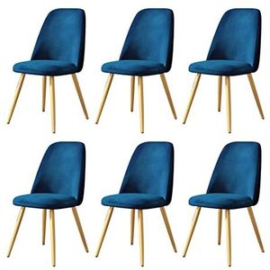 GEIRONV Flanel eetkamer stoel set van 6, met metalen benen moderne woonkamer stoelen thuis lounge keuken teller stoelen Eetstoelen (Color : Blue)