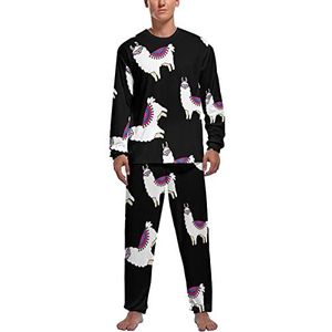 Grappige lama alpaca zachte heren pyjama set comfortabele lange mouwen loungewear top en broek geschenken S