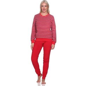 NORMANN Prachtige badstof pyjama met lange mouwen voor dames, met manchetten, rood, 40/42