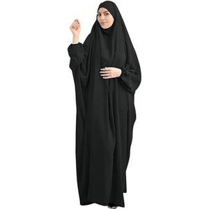 YOVALO Elegante gebedsjurk voor moslim, hijab, islam, Dubai, abaya, effen, losse eendelige gebedsjurk, volledige bedekking, moslim mode, vleermuismouwen, jilbab, Lichtblauw, Eén maat