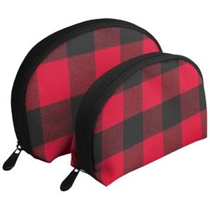 Make-uptas, cosmetische reistas 2 stuks draagbare clutch zakje set zakje organizer rood en zwart geruit, zoals afgebeeld, Eén maat